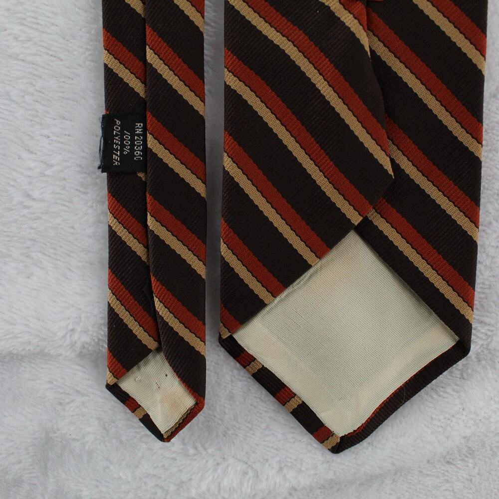 Vintage 1980s Dino Orsini Made In Italy Striped Polyester Necktie Brown Rust Tan - Picture 4 of 6
